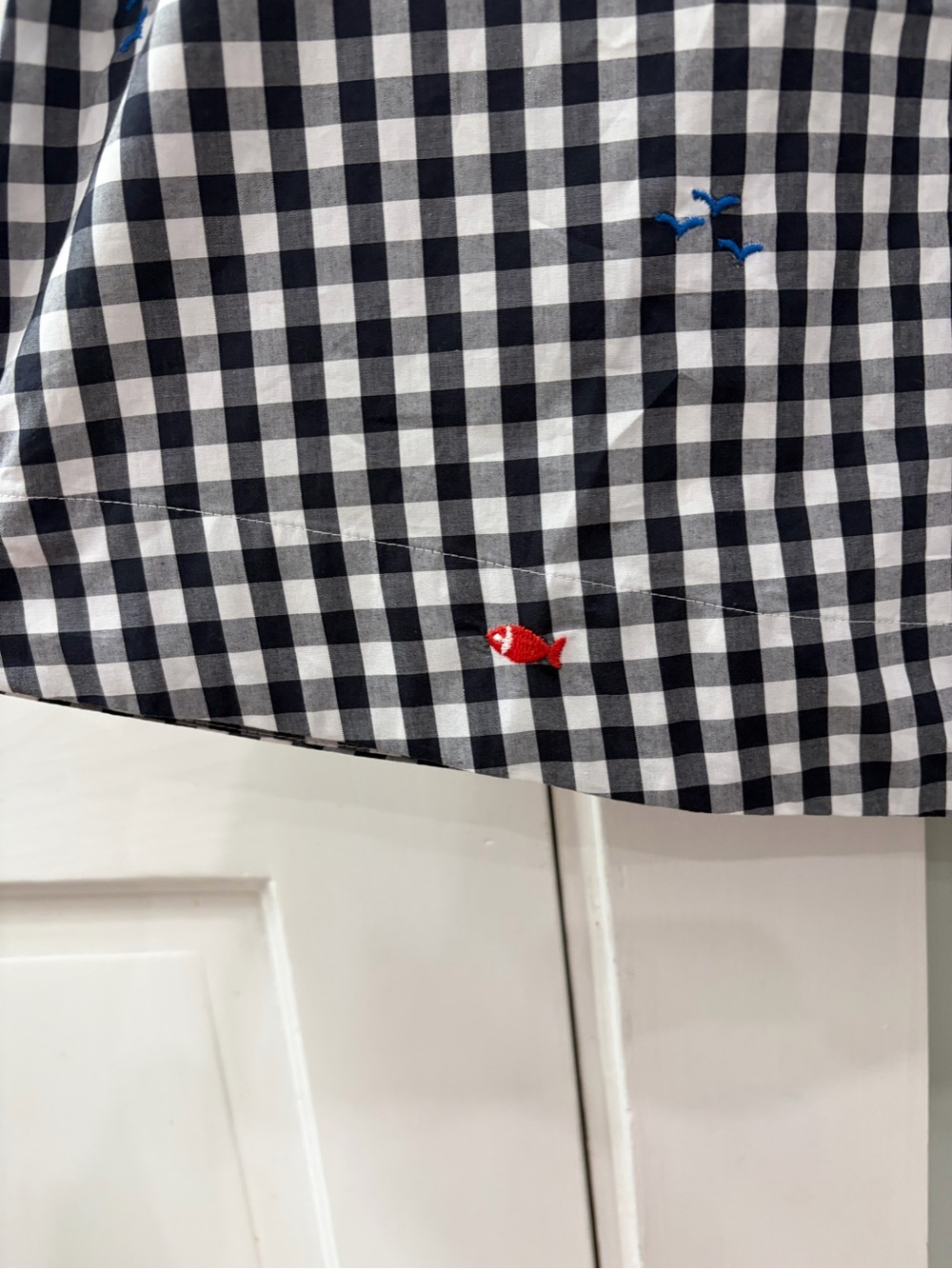 NWT Navy and White Gingham Midi Skirt with Nautical Embroidery Free Assembly - Picture 6 of 10